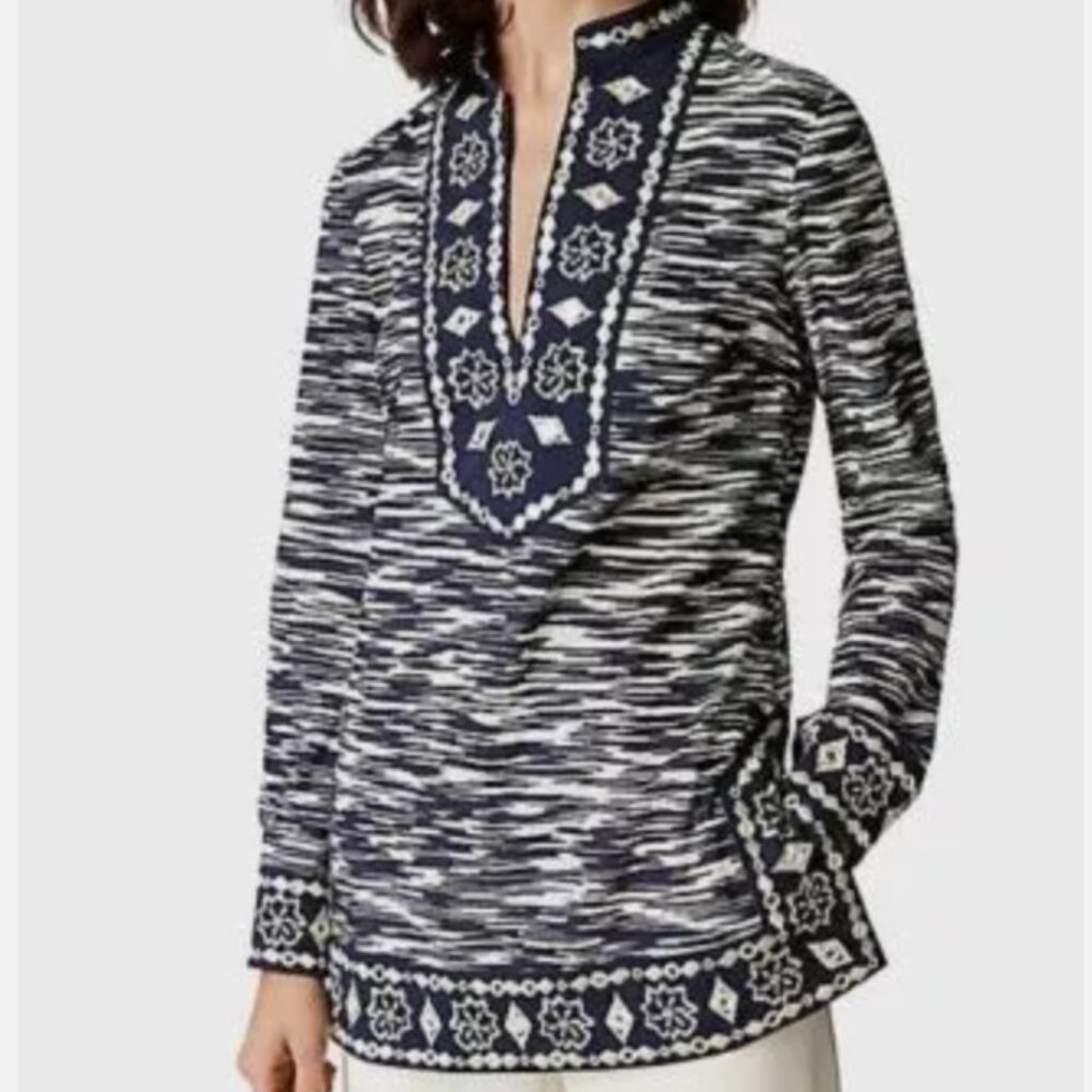 Tory Burch Tunic Navy Space Dye SZ 4